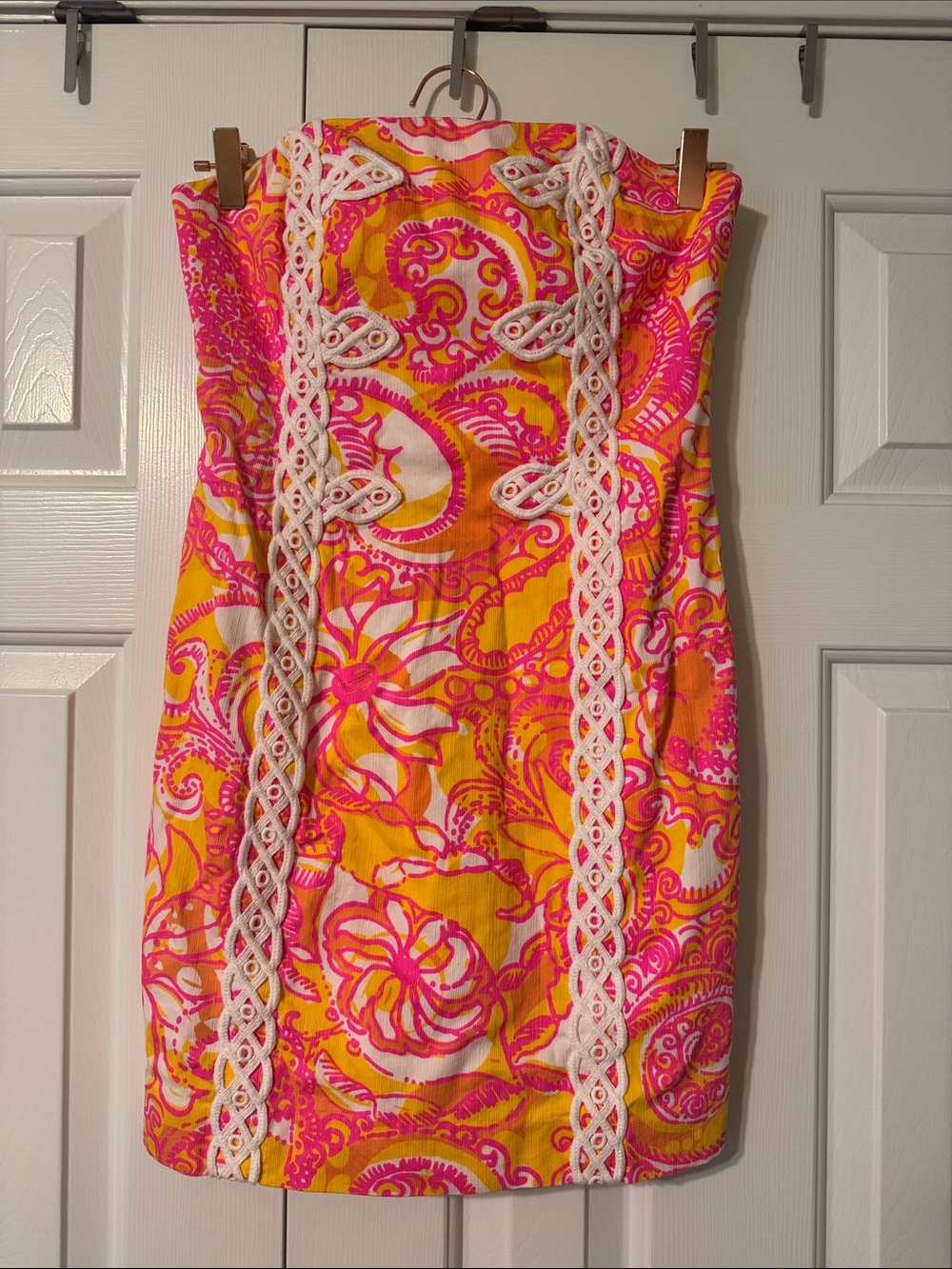 Lilly Pulitzer Strapless Pink, Yellow and White Floral Paisley Dress
